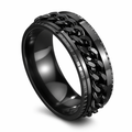 Rotating Black Chain Style Men's Stainless Steel Ring Black