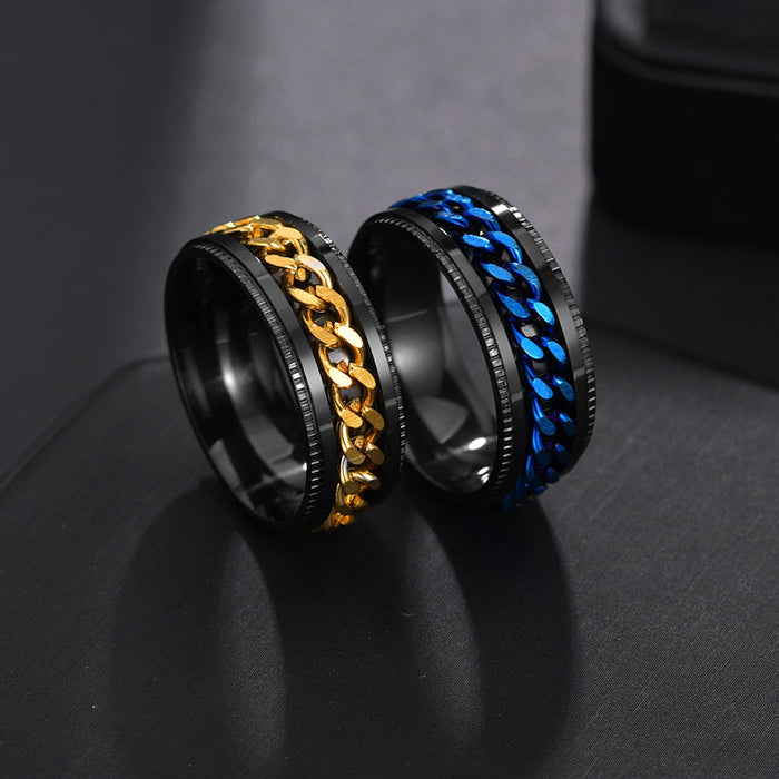 Rotating Black Chain Style Men's Stainless Steel Ring: black, gold rings, bold modern style