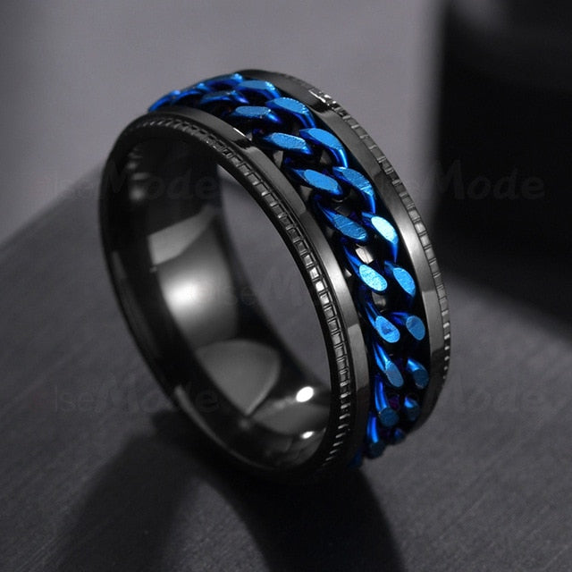 Rotating Black Chain Style Men's Stainless Steel Ring: black, gold rings, bold modern style
