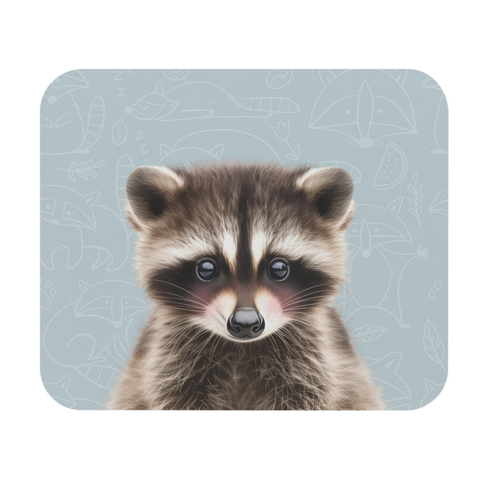 Rouge Bandit Mouse Mat: brown, gray raccoon, cute cartoon illustration style