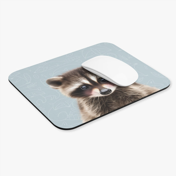Rouge Bandit Mouse Mat: brown, gray raccoon, cute cartoon illustration style