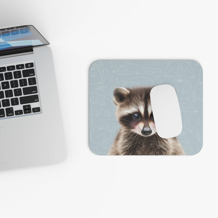 Rouge Bandit Mouse Mat: brown, gray raccoon, cute cartoon illustration style