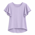 Ruffled Round Neck Top for Women with Cap Sleeves Purple