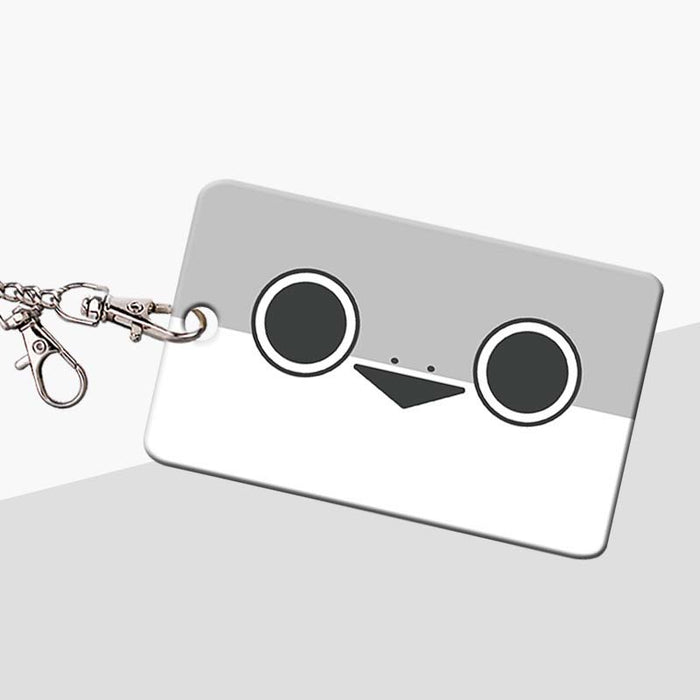 Sacabambaspis Badge Holder with Meme-inspired Design: gray, white cartoon face/character, minimal cartoon style