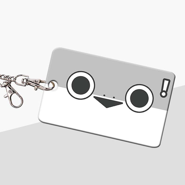 Sacabambaspis Badge Holder with Meme-inspired Design: gray, white cartoon face/character, minimal cartoon style
