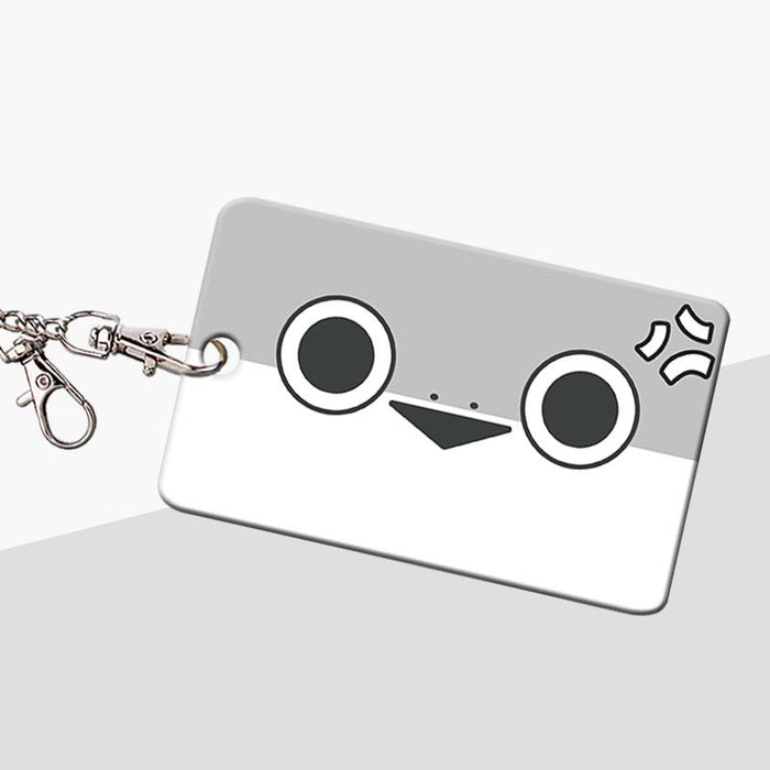 Sacabambaspis Badge Holder with Meme-inspired Design: gray, white cartoon face/character, minimal cartoon style