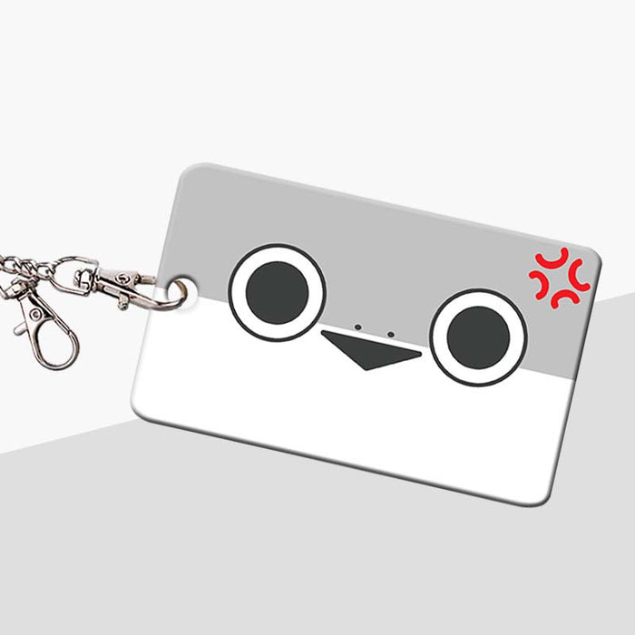 Sacabambaspis Badge Holder with Meme-inspired Design: gray, white cartoon face/character, minimal cartoon style