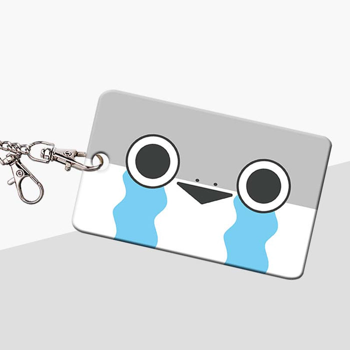 Sacabambaspis Badge Holder with Meme-inspired Design: gray, white cartoon face/character, minimal cartoon style