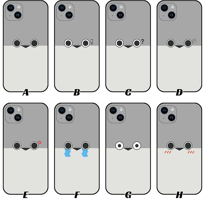 Sacabambaspis Meme Fish Phone Case: gray, off-white cartoon face expressions, minimal kawaii cartoon style