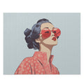 Sakura Blossom Serenity Jigsaw Puzzle, 500 Pieces: light blue, red stylized woman wearing red sunglasses, retro cartoon illus