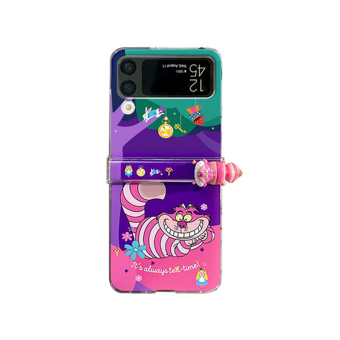 Samsung Galaxy Flip 4 Phone Cases: purple, pink Cheshire Cat character, cartoon, kawaii style