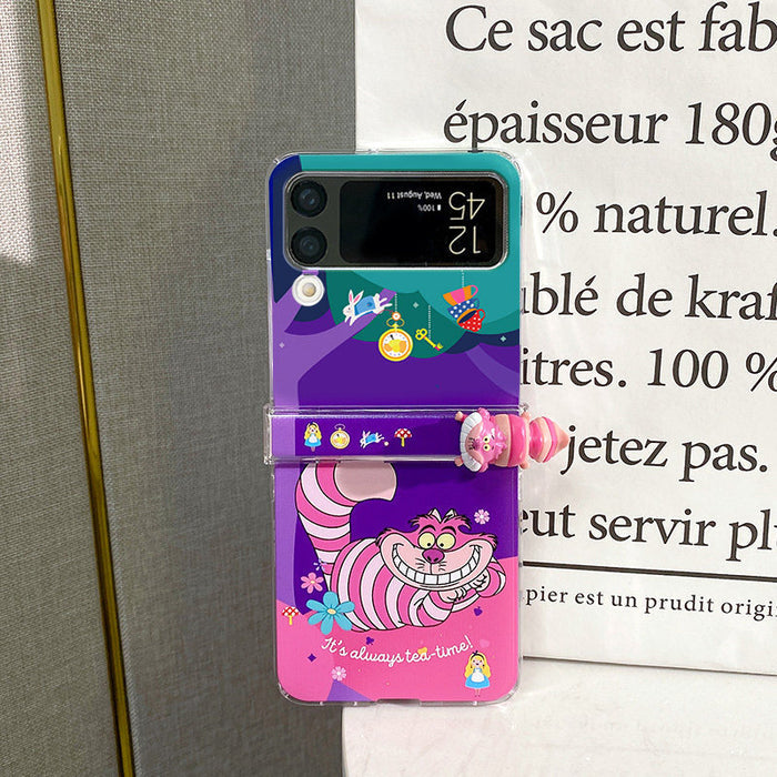 Samsung Galaxy Flip 4 Phone Cases: purple, pink Cheshire Cat character, cartoon, kawaii style