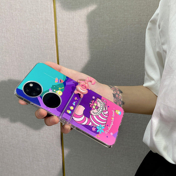 Samsung Galaxy Flip 4 Phone Cases: purple, pink Cheshire Cat character, cartoon, kawaii style