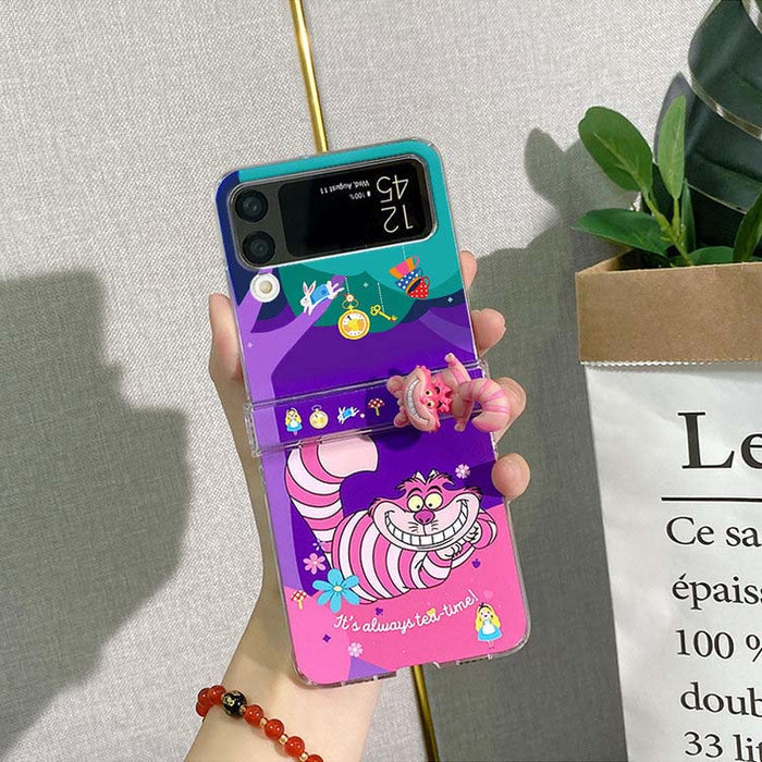 Samsung Galaxy Flip 4 Phone Cases: purple, pink Cheshire Cat character, cartoon, kawaii style