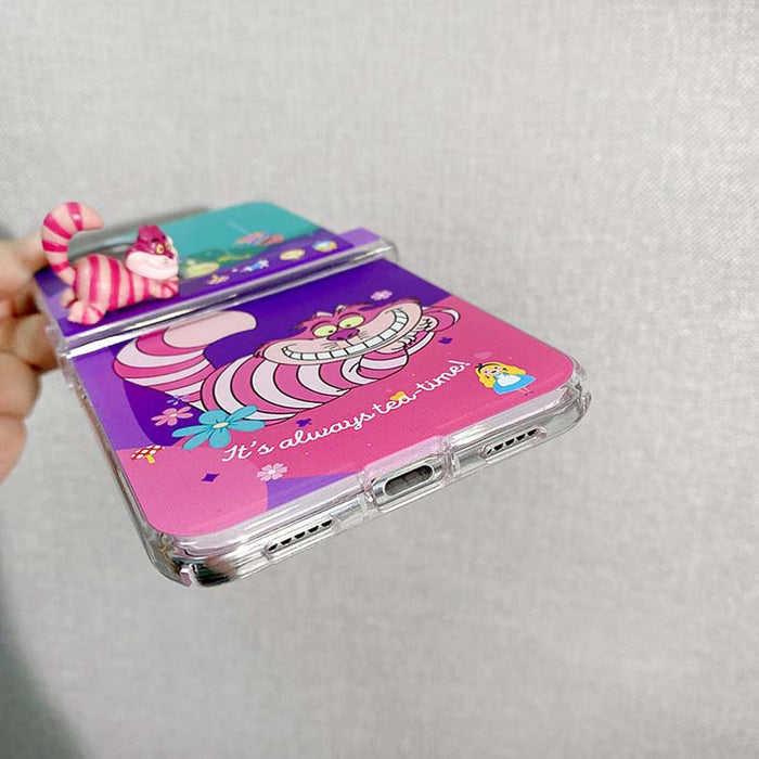 Samsung Galaxy Flip 4 Phone Cases: purple, pink Cheshire Cat character, cartoon, kawaii style