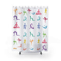 Sanctuary Shower Curtains for Yoga Practice: white, pink yoga poses, minimal watercolor illustration style
