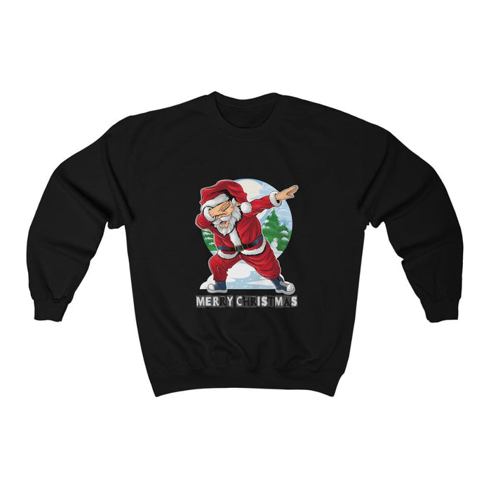 Santa Dabbing Men's Crewneck Sweatshirt: black, red Santa Claus Christmas theme, cartoon holiday graphic style