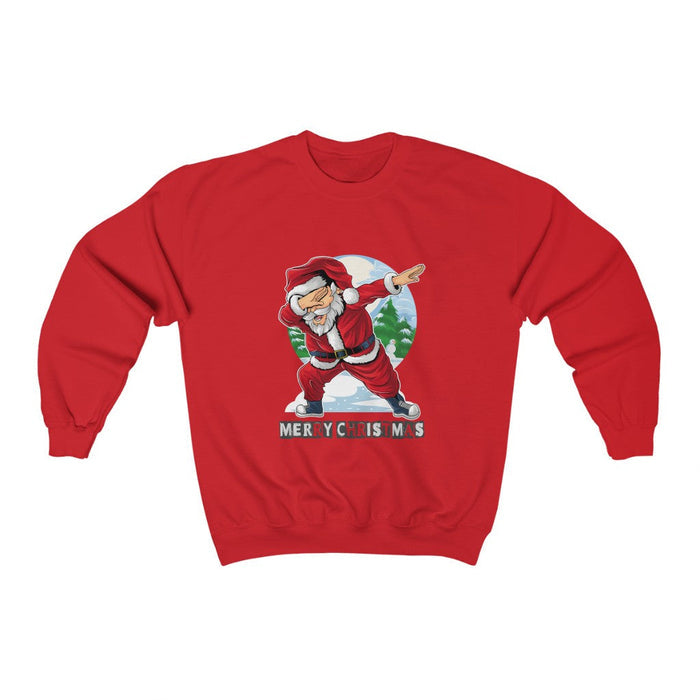 Santa Dabbing Men's Crewneck Sweatshirt: black, red Santa Claus Christmas theme, cartoon holiday graphic style