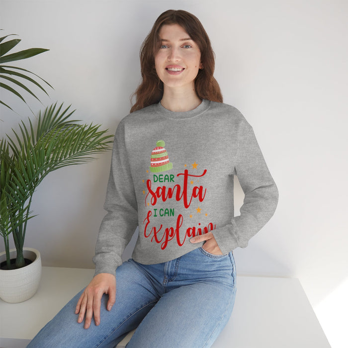 Santa I Can Explain Women's Sweatshirt: white, red Christmas/Santa theme, festive graphic style