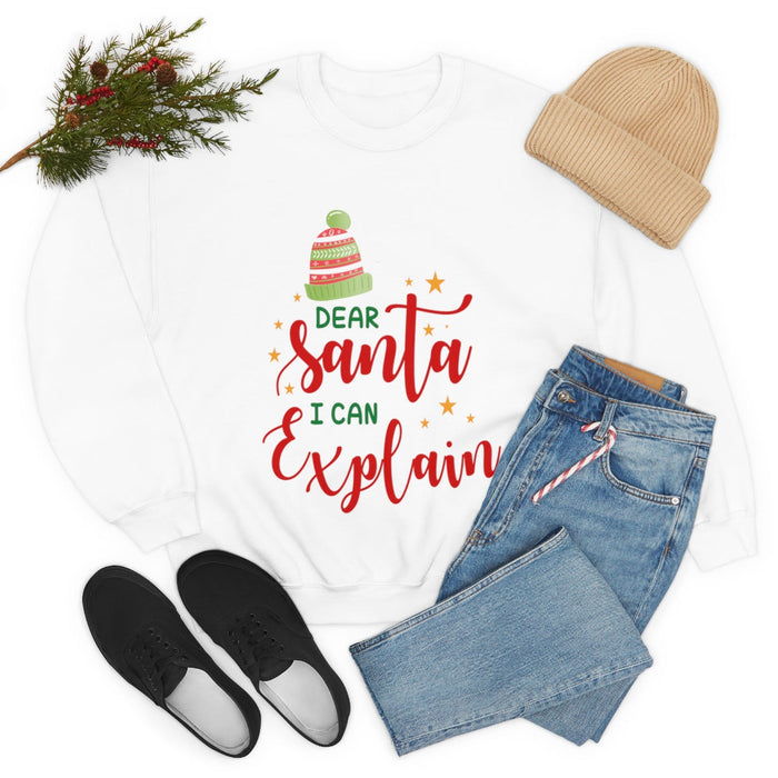 Santa I Can Explain Women's Sweatshirt: white, red Christmas/Santa theme, festive graphic style
