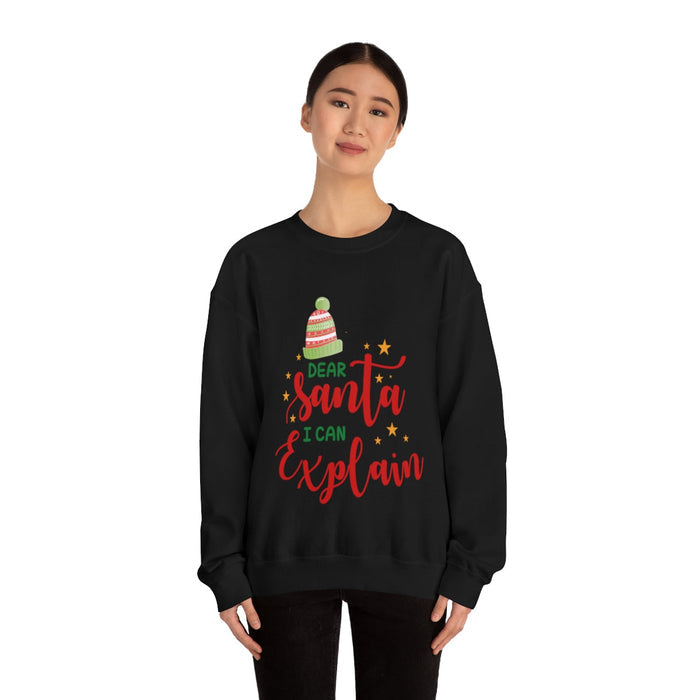 Santa I Can Explain Women's Sweatshirt: white, red Christmas/Santa theme, festive graphic style