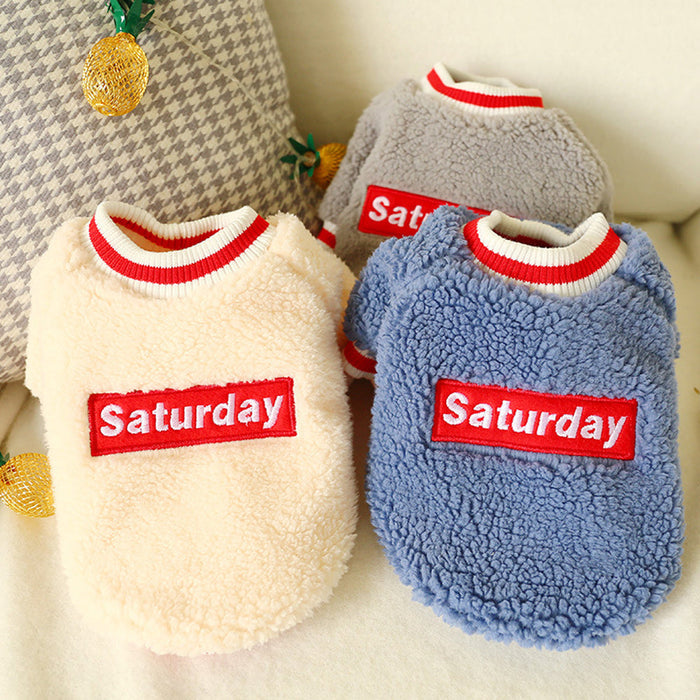 Saturday Fleece Top for Dogs and Puppies: cream, blue pet sweaters, cute casual style
