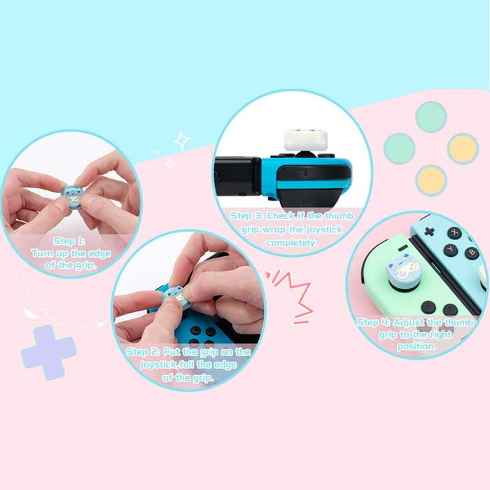 Scarlet and Violet Joystick Caps for Nintendo Switch: red-orange, purple gaming-themed emblem designs, cartoon gaming accesso