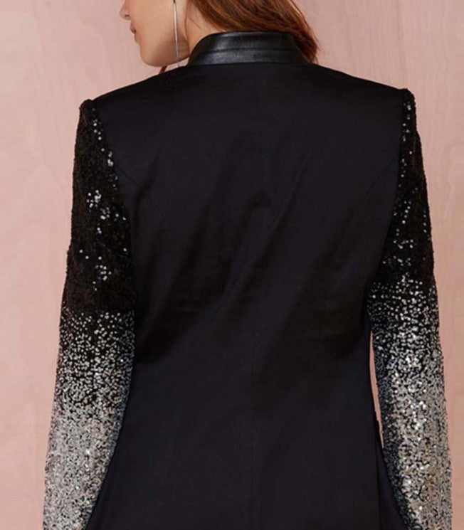 Sequin-Embellished Women's Jacket: black, silver blazer jacket, glamorous style