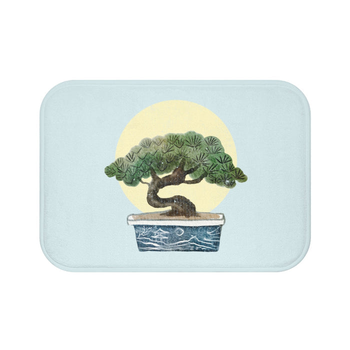 Series 2 Bonsai Tree Bath Mat: light blue, green bonsai tree, illustrated, minimalist style