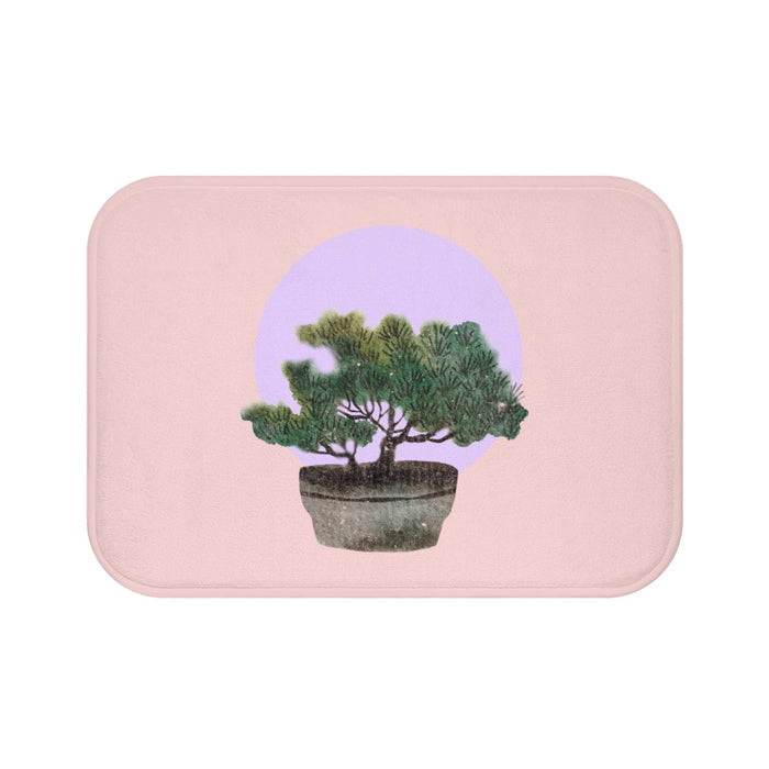 Series 3 Bonsai Tree Bath Mat: pale pink, lavender bonsai tree, minimal botanical illustration style