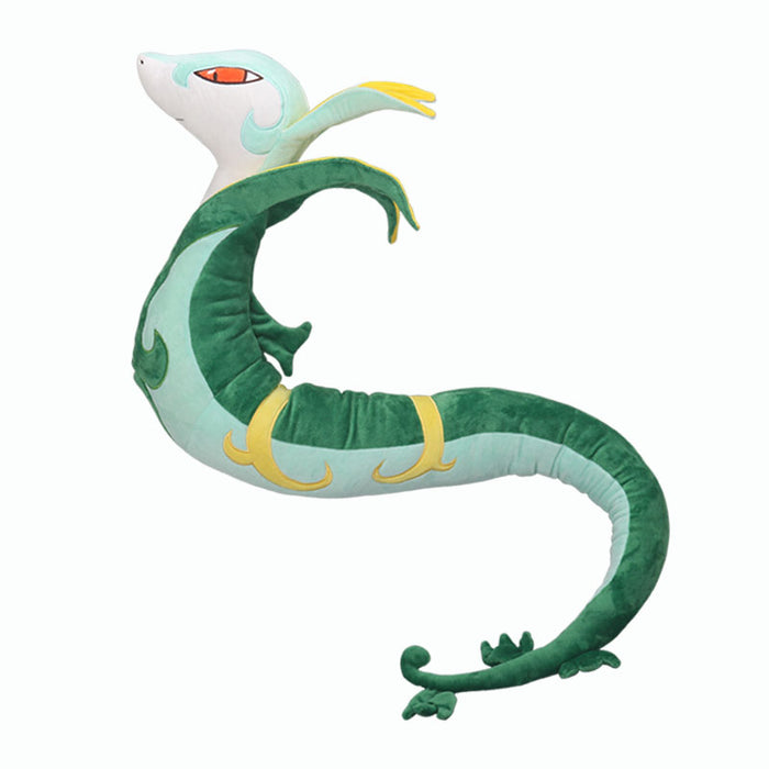 Serperior Plush Toy, High-Quality & Vibrant: mint green, dark green stylized snake/serpent character, cartoon style