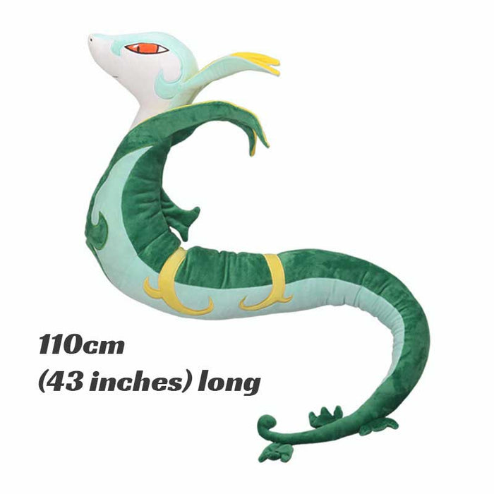 Serperior Plush Toy, High-Quality & Vibrant: mint green, dark green stylized snake/serpent character, cartoon style