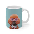 Shades Mug for a Stylish Canine: white, light blue poodle dog, cartoon-like animal portrait style