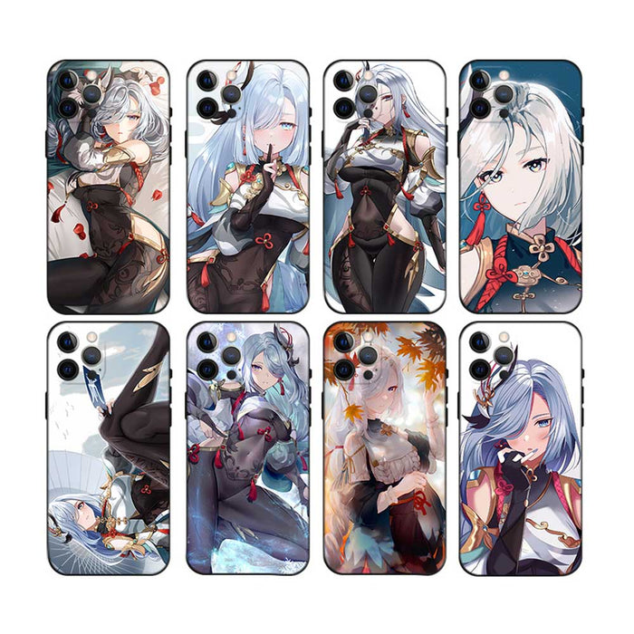 Shenhe Genshin Impact Phone Case: black, white anime-style female characters, anime, fantasy character art style