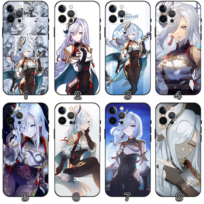 Shenhe Genshin Impact Phone Case: black, white anime-style female characters, anime, fantasy character art style