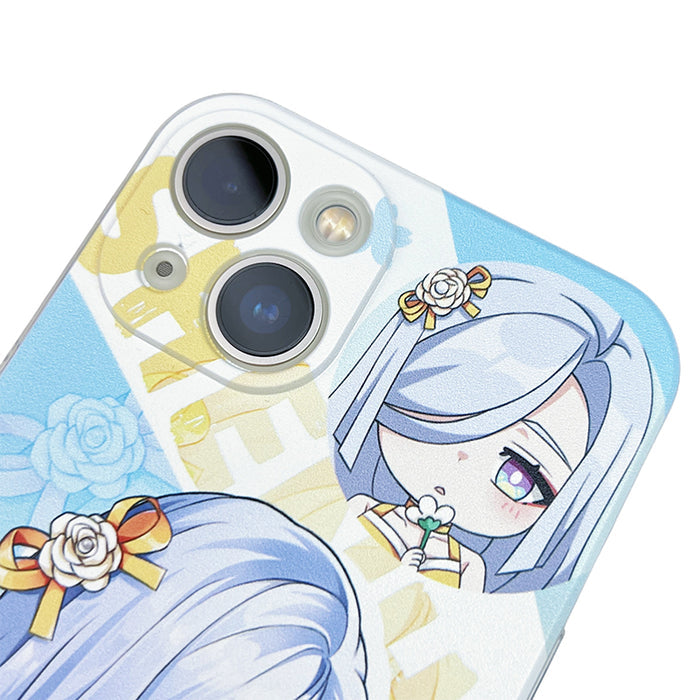 Shenhe Genshin Impact Phone Case: light blue, white anime-style female character, anime, kawaii style