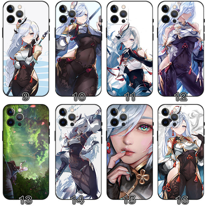 Shenhe Genshin Impact Phone Case: black, white anime-style female characters, anime, fantasy character art style