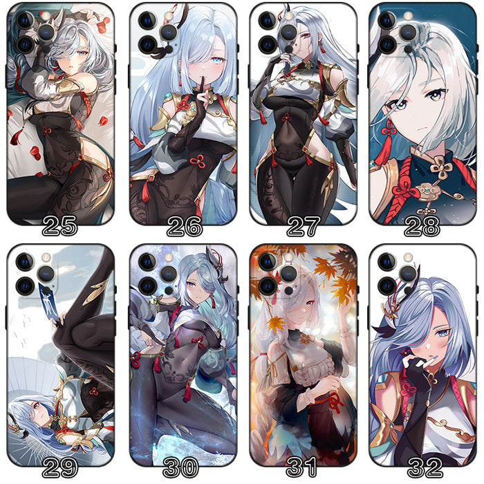 Shenhe Genshin Impact Phone Case: black, white anime-style female characters, anime, fantasy character art style