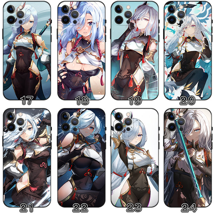 Shenhe Genshin Impact Phone Case: black, white anime-style female characters, anime, fantasy character art style