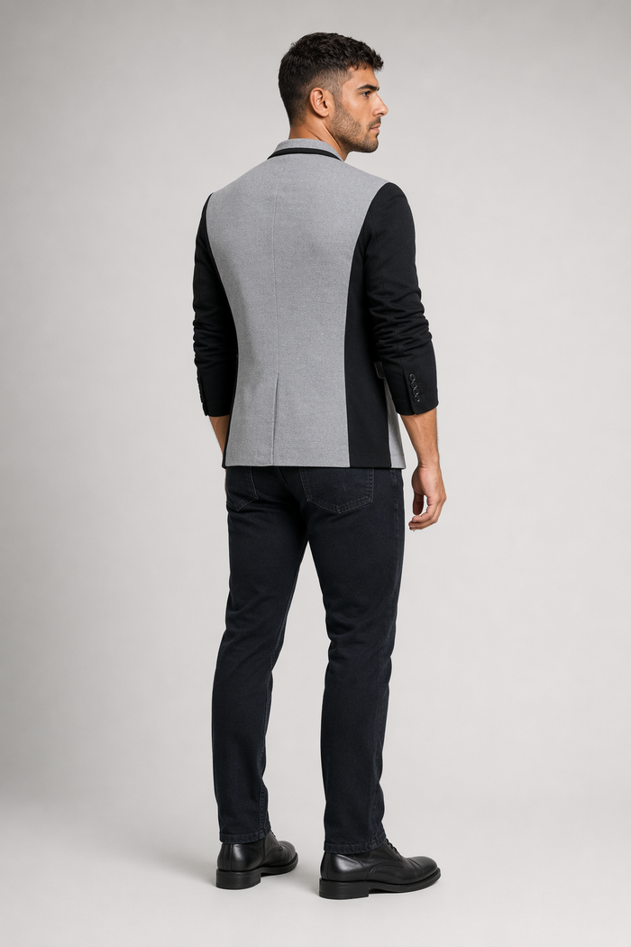 Short Casual Blazer Jacket for Men with Single Button Light Gray