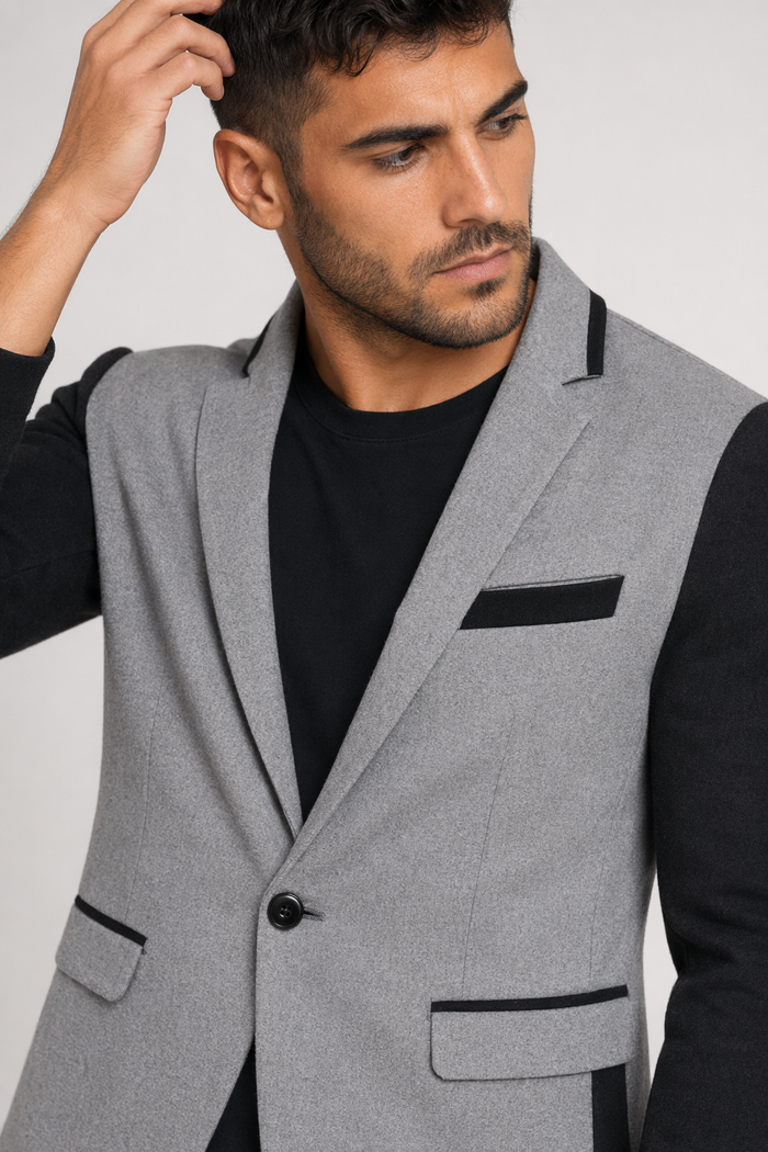 Short Casual Blazer Jacket for Men with Single Button Light Gray