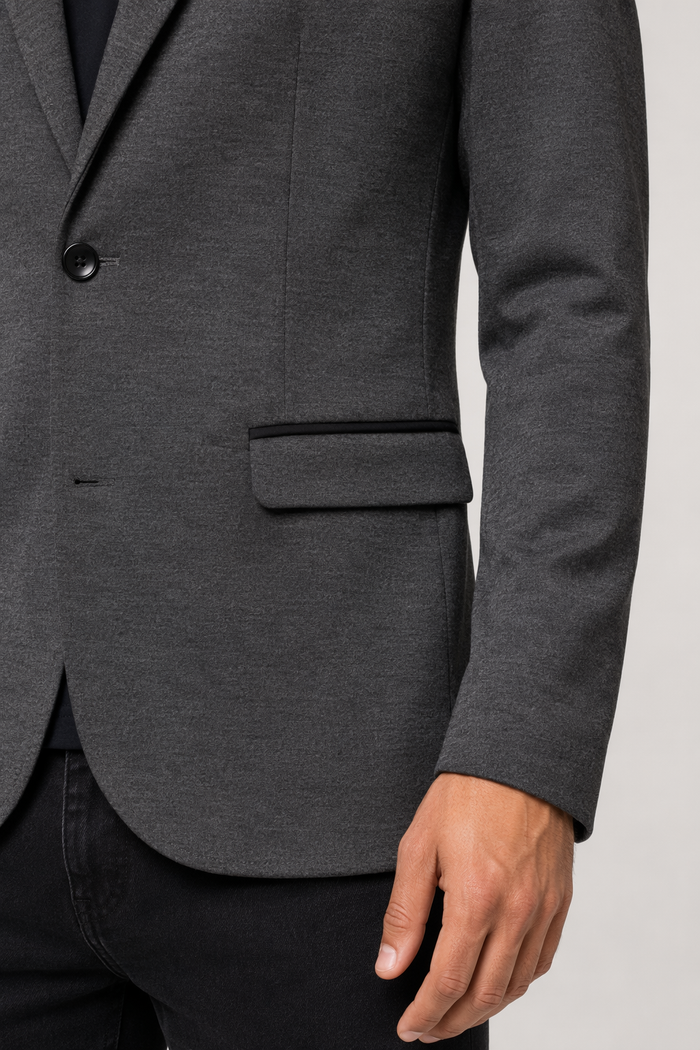 Short Casual Blazer Jacket for Men with Single Button Dark Gray