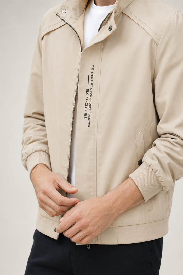 Short High Collar Men's Jacket Beige