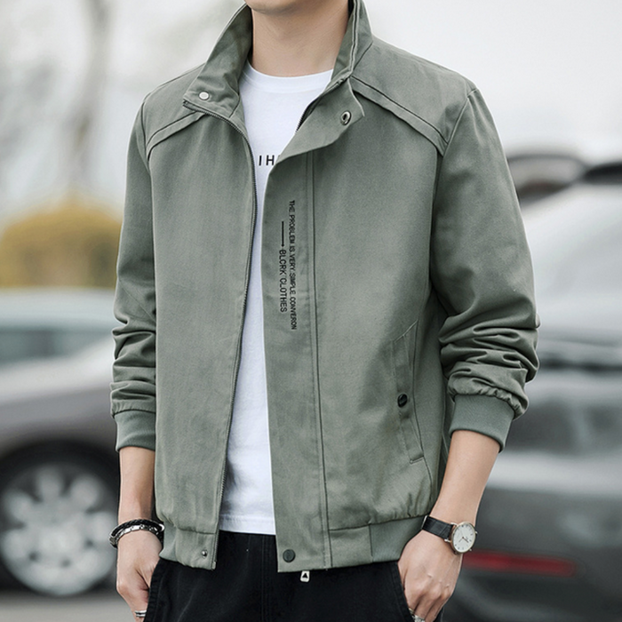 Short High Collar Men's Jacket: beige, black jacket, minimal casual style