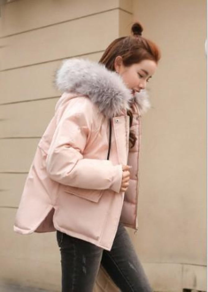 Short Hooded Puffy Winter Coat for Women: off-white, white hooded puffer jacket, casual winter streetwear style