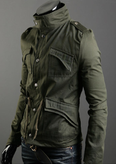 Short Parka with Stand-Up Collar for Men: black, dark gray jacket, fitted edgy biker-inspired style