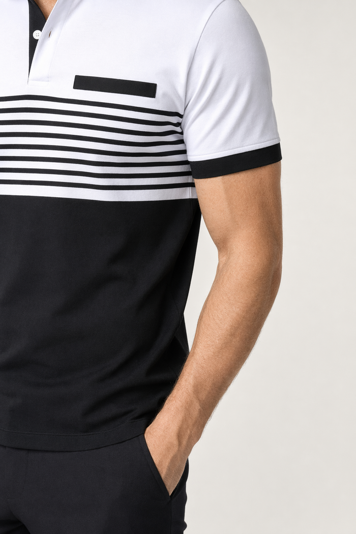 Short Sleeve Casual Polo Shirt with Striped Print for Men White
