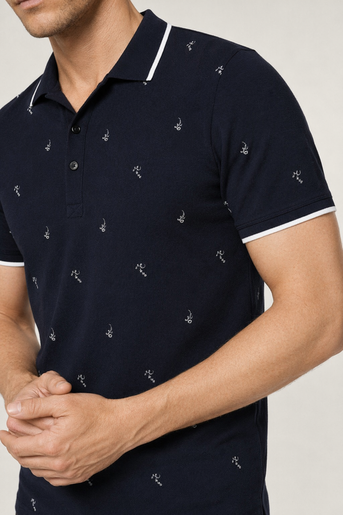 Short-Sleeve Printed Polo for Men Navy