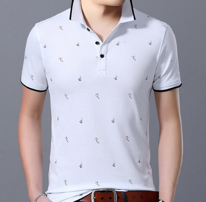 Short-Sleeve Printed Polo for Men: navy blue, white polo shirt, casual style
