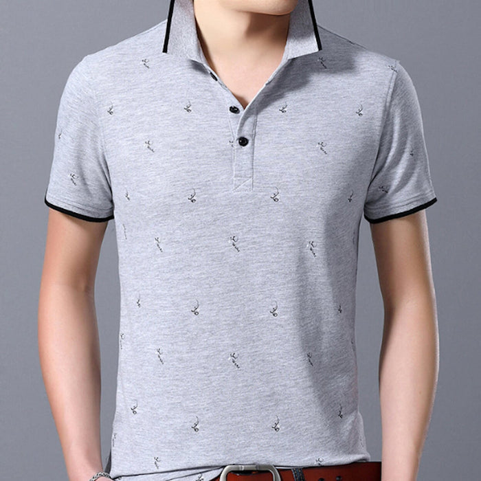 Short-Sleeve Printed Polo for Men: navy blue, white polo shirt, casual style